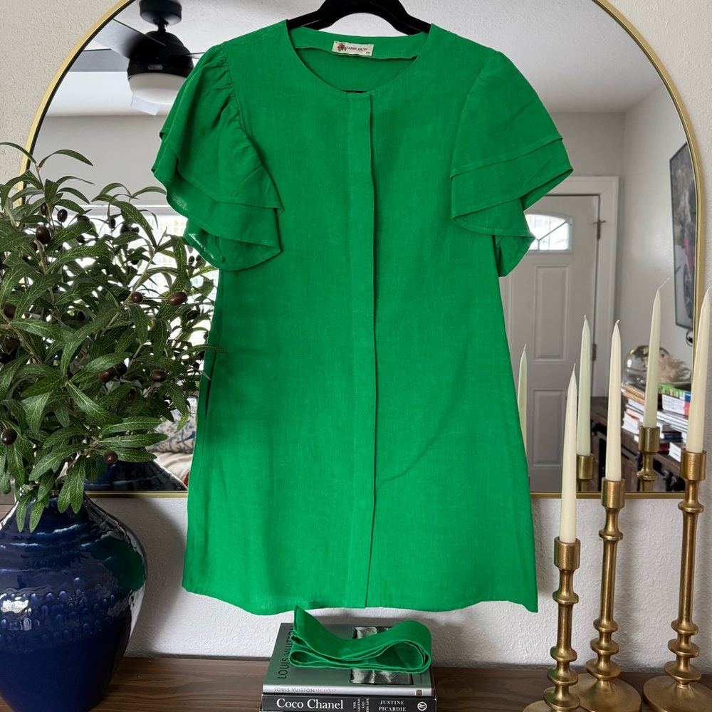 Fanm Mon linen  Elegant Green Dress